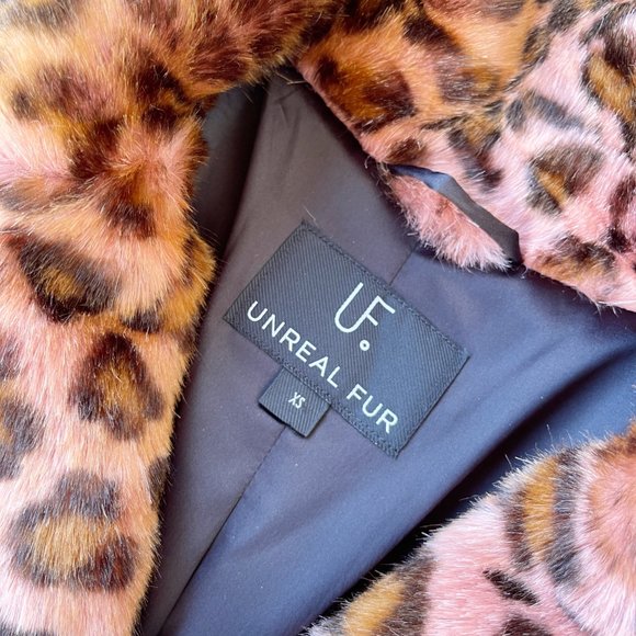 Unreal Fur Urban Tiger Faux Fur Jacket Coat in Blush Leopard, Size XS - Picture 4 of 4